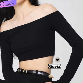 Áo Croptop Nữ TRỄ VAI Tay Dài Ôm Body, Áo Croptop Tay Dài Kiểu Sexy Chất Thun Borip GUVIA CR176