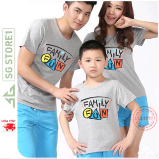 Áo gia đình Family Fun màu xám đồng phục gia đình 3/4/5 người thun cotton mềm mịn GD297X