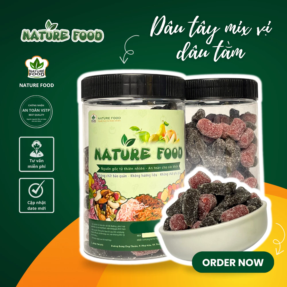 [HỘP 500GR] KẸO DÂU TÂY MIX KẸO DÂU TẰM NATURE FOOD
