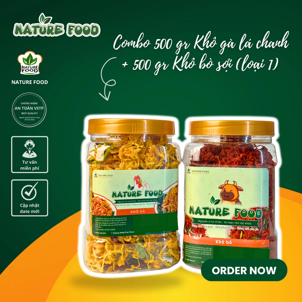 COMBO Khô gà lá chanh (500gr) + Khô bò sợi loại 1 (500gr)