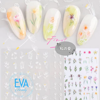 Sticker Dán Móng Tay 3D Chống Nước Hoa flower Collection Hoạ Tiết Hoa Tulip Trắng White Flowers CC074 / CC080