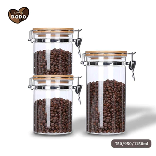 Hũ thuỷ tinh cà phê nắp gỗ Lọ thuỷ tinh đựng gia vị, trà, thực phẩm, đồ khô 750ml 950ml 1150ml Glass jar DODO