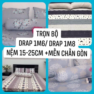 Drap + CHĂN chần gòn cotton 100%  ( drap 1m6 , drap 1m8 nệm cao 15-25cm) (ga giường 5 món)