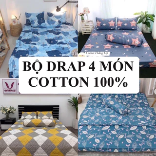 Drap Cotton 100%, ga trãi giường cao cấp thấm hút mồ hôi, thoáng mát, không co rút