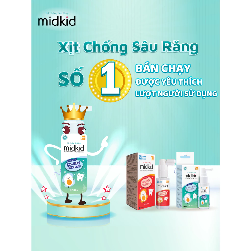 Xịt chống sâu răng Midkid chính hãng vị nho 30ml nuốt được cho bé từ 1 tuổi giúp bảo vệ