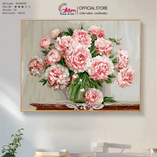 Tranh sơn dầu số hóa tự tô màu theo số Gam hoa mẫu đơn khung dày 2,5cm đã căng khung size 40x50cm