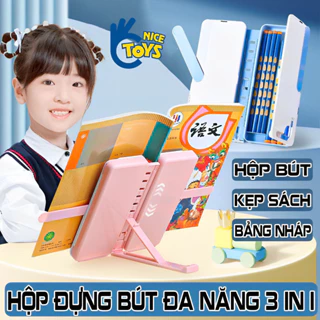 Hộp Đựng Bút Học Sinh 3in1 Kiêm Giá Đỡ Sách, Bảng Viết Nháp Đa Năng Tặng Kèm 2 Bút Dạ, 1 Khăn Lau, 3 Miếng Dán Sticker