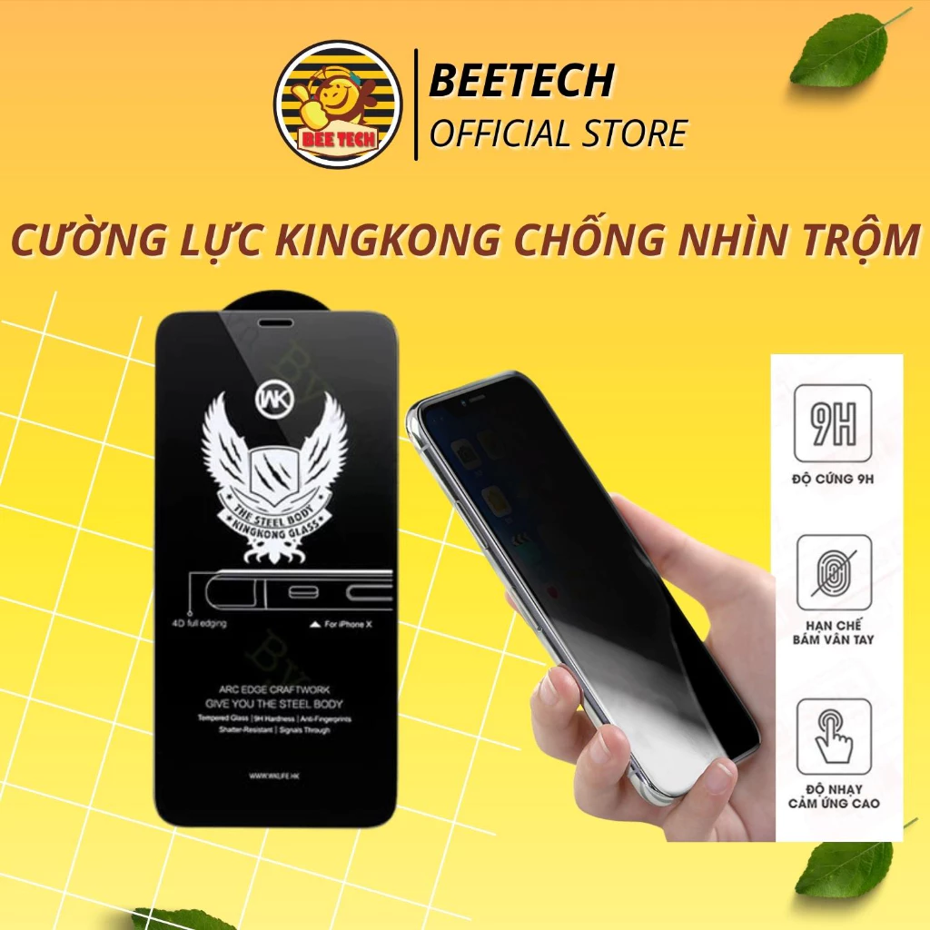 Cường lực ip chống nhìn trộm, kính bảo vệ full màn Kingkong chính hãng không làm tối màn, cảm ứng siêu mượt - Beetech