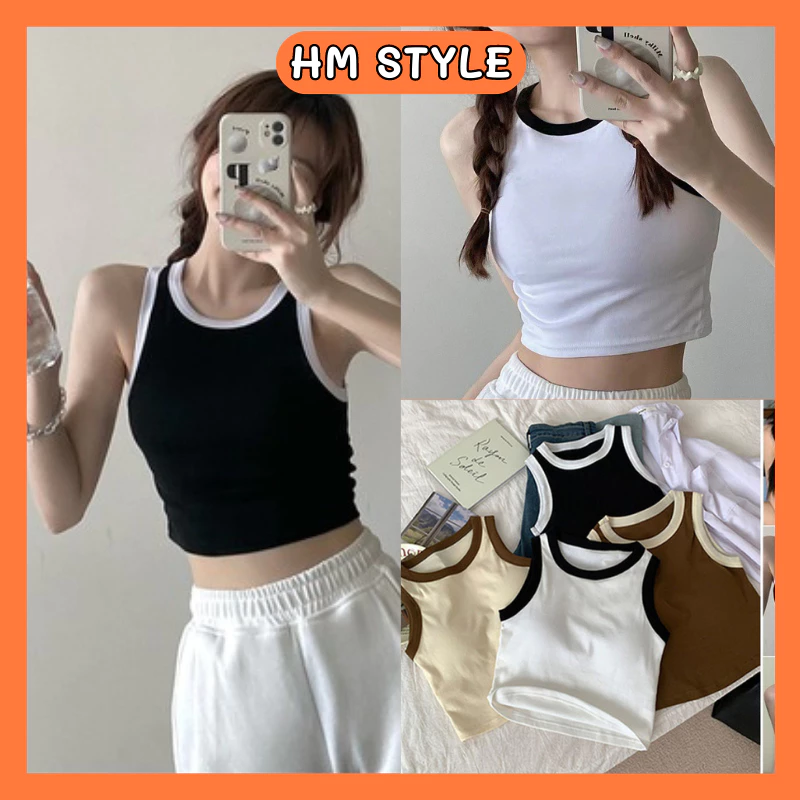 Áo croptop, Áo ba lỗ nữ sát nách vải bozip tăm hàn ôm body, gân mềm mát mã SA130 HMStyle