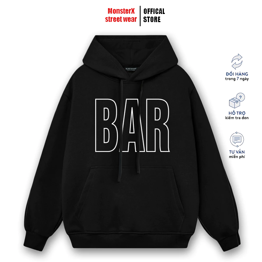 Áo hoodie nỉ bông Monster X Street BAR nam nữ form rộng thu đông Local Brand