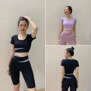 Hàng Mới Hàng Mới Bộ quần áo tập gym yoga nữ áo croptop quần legging lửng nâng mông đồ tập gym yoga nữ-Chất vải mềm