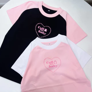 Áo thun baby tee in chữ CALL ME BABY màu đen hồng vải thun cotton co dãn tốt form ôm croptop SHOP MAYLAN