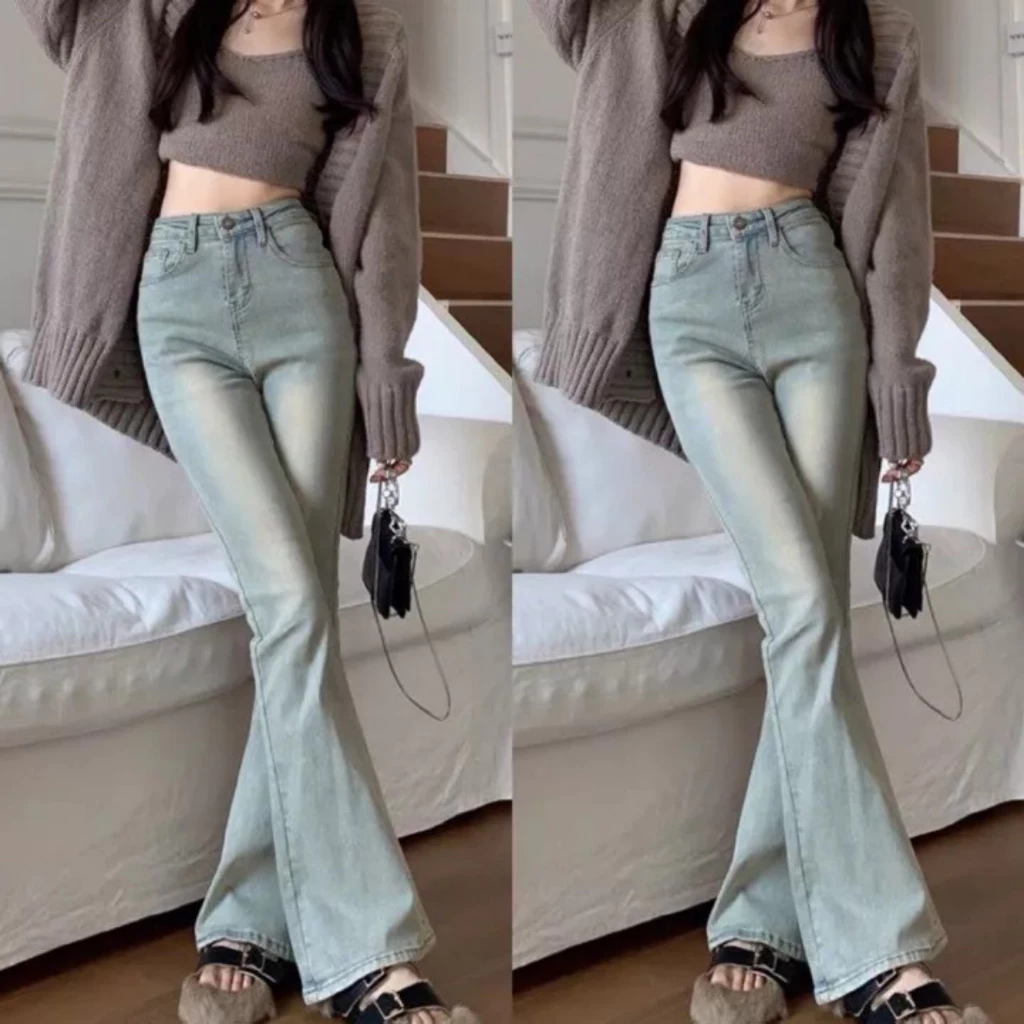 Quần bò jeans nữ co dãn ống loe trơn, loe may gấu, loe xẻ gấu, rộng xuông đứng, jeans co dãn 4 chiều