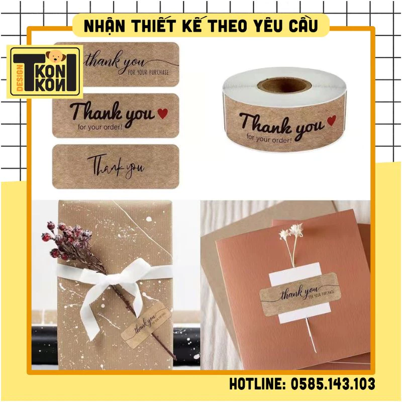 (SẴN) Cuộn 120 Tem Thank You Kraft, Miếng Decal Dán Thank You Niêm Phong Hộp, Tem Cảm Ơn Khách Hàng Dán Hộp MS16