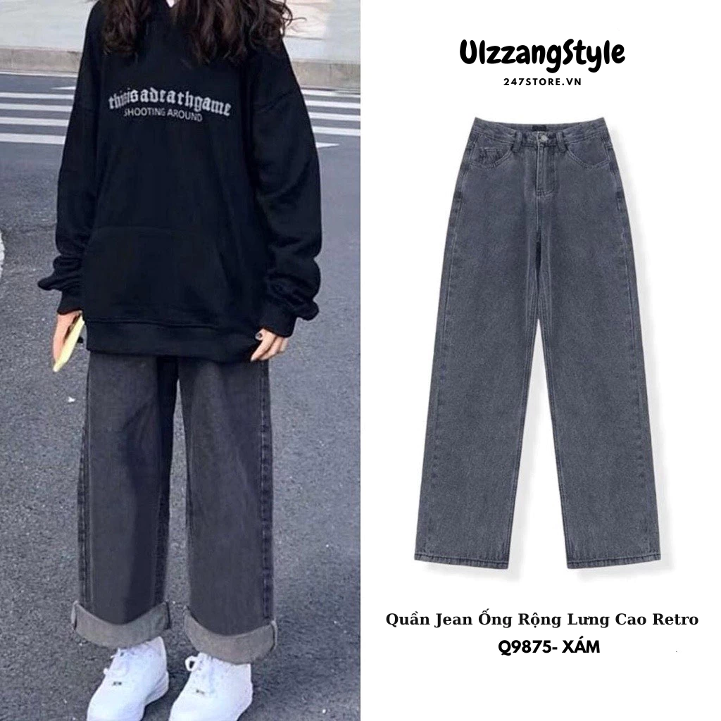 Quần bò suông màu xám tro ống rộng phong cách Ulzzang - 247store.vn - QuanJeansuong9875_P7K4