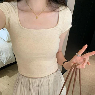 Áo thun nữ baby tee croptop dáng ôm tay ngắn cổ chữ u co giãn 4 chiều MA054 Kimee