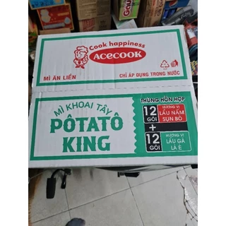 Thùng 24 gói mì Potato king Acecook (12 gói nấm sụn bò+ 12 gói lẩu gà lá é)