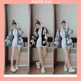 Áo Len Cardigan Nữ Form Rộng Dáng Dài Cổ V Họa Tiết Gấu Thêu Xù Chất Len QC Cao Cấp Dày Dặn . Phong Cách Hàn Quốc .