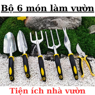 Bộ dụng cụ làm vườn 6 món hợp kim nhôm dày chắc chắn không gỉ,tay cầm cao su cao cấp siêu bền dùng nhiều năm