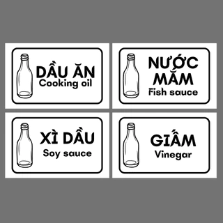 Combo 4 nhãn tên dán chai đựng gia vị dạng lỏng