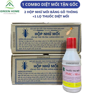 Combo Diệt Mối Sinh Học Tận Gốc PMC Gồm 2 Hộp Nhử Mối Mồi Gỗ Thông Trắng Cực Thơm Và 1 Lọ Diệt Mối PMC 90