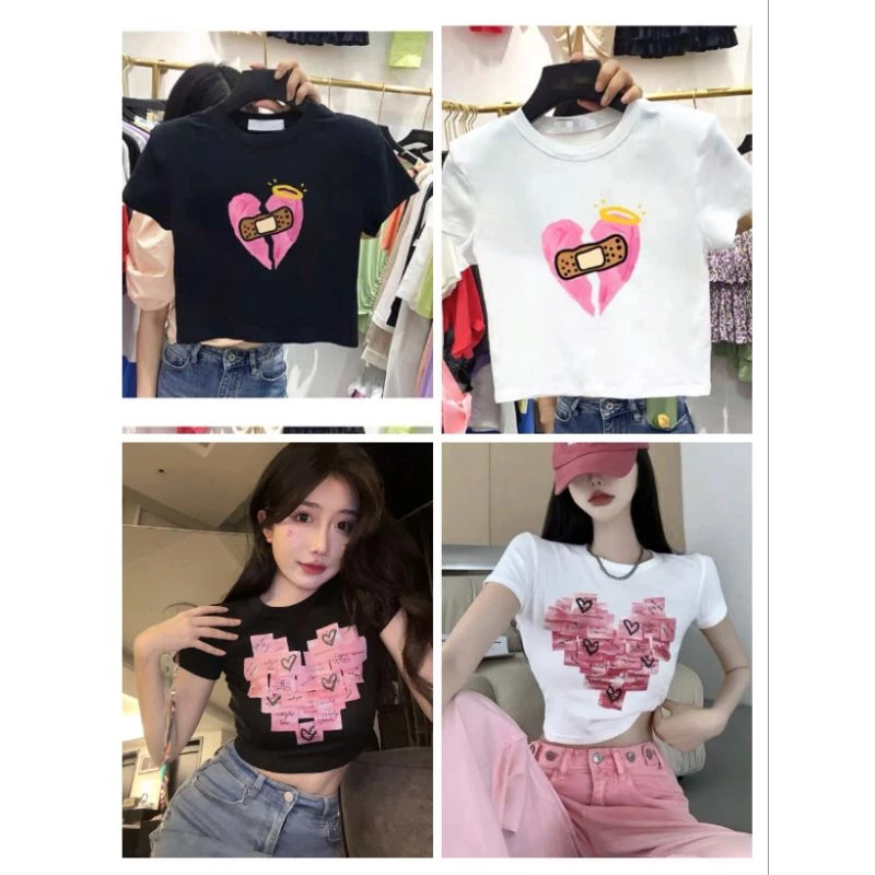 Áo croptop bigsize in trái tim co giãn