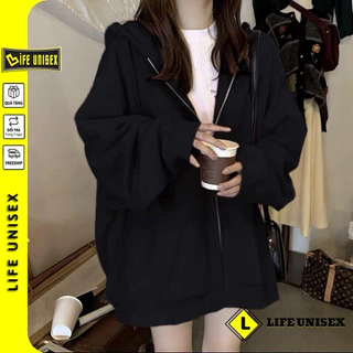 Áo Khoác Hoodie Nỉ TRƠN TAY PHỒNG Nam Nữ Ulzzang Unisex Dây Kéo, Áo Khoác Nỉ Form Rộng LIFE UNISEX