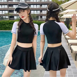 Đồ bơi nữ tay ngắn kín đáo- bikini đi biển áo váy chống nắng- shopnabi_TAYTRAVAXOE