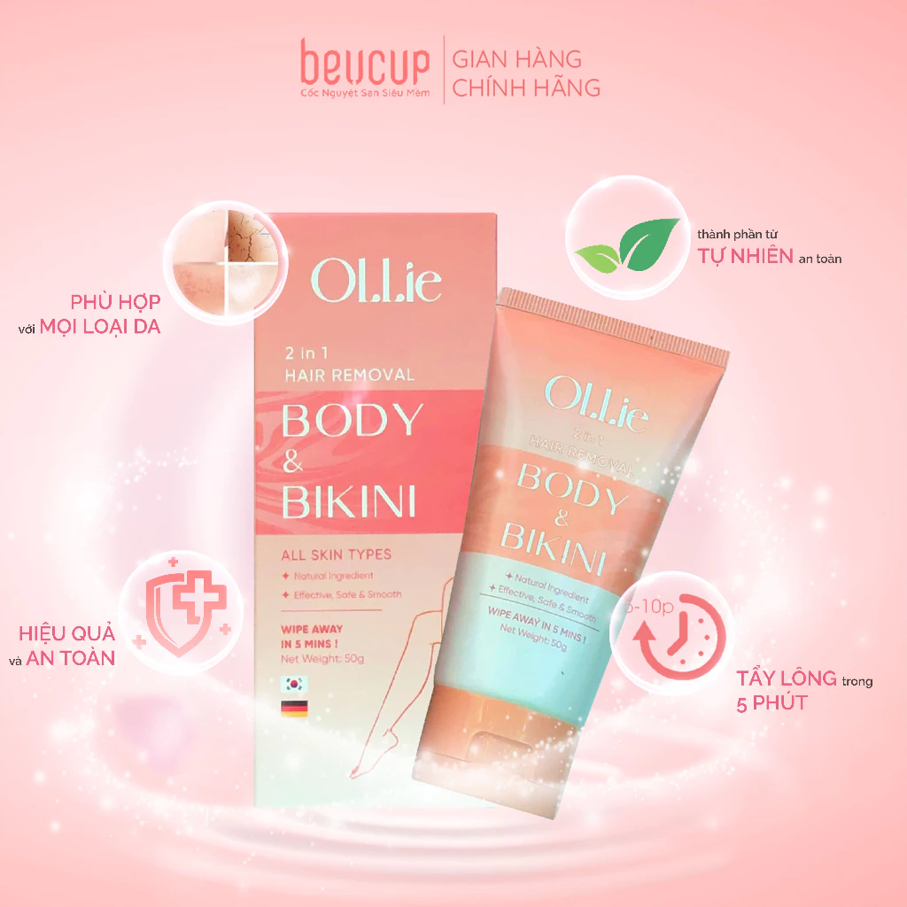 [ Quà tặng ]  Kem tẩy lông OLLIE , tẩy lông vùng kín, nách, tay, chân, triệt lông an toàn không đau rát dung tích 70g