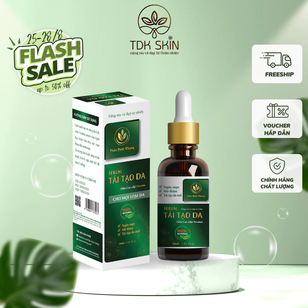 Serum ngừa sẹo rỗ đào thải tận gốc mụn Thảo Dược Khang 30ml giúp giảm thâm, mờ, lồi, lõm sẹo  - TDK SKIN