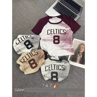 Áo thun croptop nữ tay pha ngắn cổ tròn phối màu loang số 8 hàng Quảng Châu chất cotton, áo phông mùa hè baby tee 588