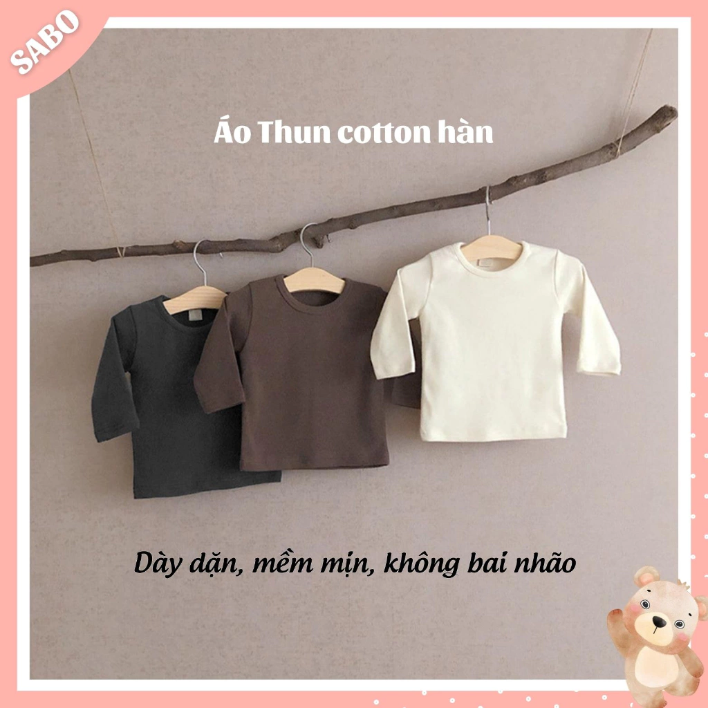 Áo Cotton Hàn Dài Tay Màu Trơn Hãng BBAMMA Phong Cách Hàn Quốc Cho Bé Trai Bé Gái 5-13Kg