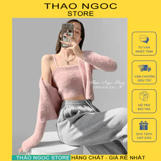 Set áo len lông 2 dây phối áo khoác ngoài hàng QC! (có sẵn, hình thật) THẢO NGỌC STORE