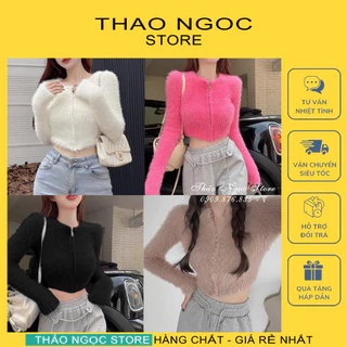 Áo len croptop tay dài dây khóa kéo hàng nhập QC. (có sẵn, hình thật) THẢO NGỌC STORE