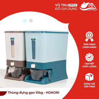 Hộp đựng gạo - Thùng đựng gạo tiện ích 10kg Hokori Việt Nhật 5338. Có cốc đong gạo. Nút bấm lấy gạo tự động.