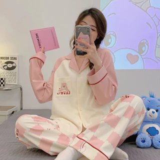 HÀNG SẴN_CÓ BIGSIZE đến 75kg_Bộ Ngủ Pyjama Cổ Bẻ Cotton Bông Thu Đông MOEN77