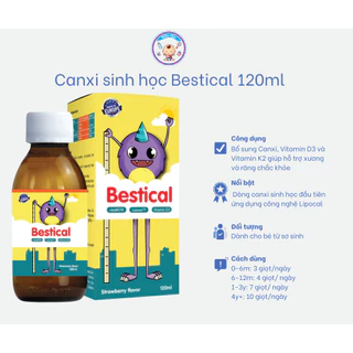 Canxi cho bé bestical bổ sung canxi d3 k2 giúp phát triển chiều cao,xương răng chắc khỏe lọ 120ml