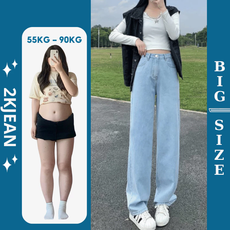 Quần Jean Nữ Ống Rộng Bigsize 40–85kg Lưng Cao Form Suông Che Khuyết Điểm MS105 – 2KJeans