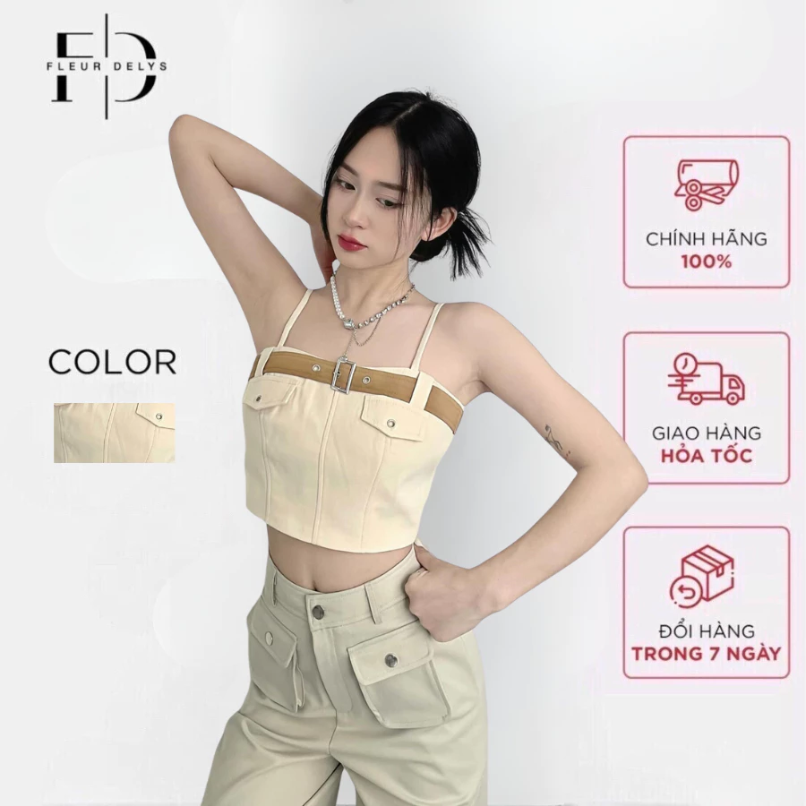 Áo croptop nữ 2 dây Delys AC287 phối đai nâu cá tính