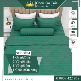 Bộ ga giường 5 món cotton kẻ sọc 3f chuyên dùng cho khách sạn miễn phí bo chun DUHA LATEX