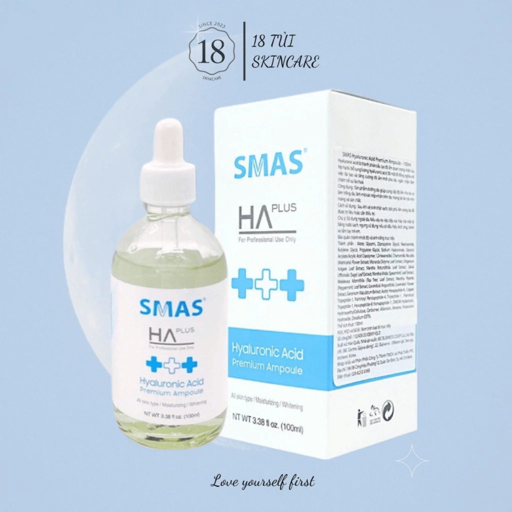 Tinh Chất Cấp Nước Sáng Da Smas HA Plus Hyaluronic Acid Ampoule - 100ml