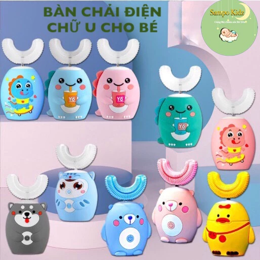 BÀN CHẢI ĐIỆN CHỮ U CHO BÉ 2 - 8 TUỔI _ ĐẦU CHỮ U SILICONE SIÊU MỀM MẠI