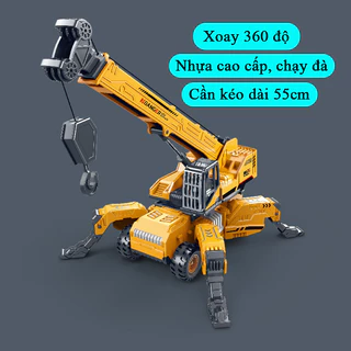 Đồ chơi mô hình xe cần cẩu nâng hàng có chân đỡ cần dài 55cm, bánh xe di chuyển được, kích thước lớn