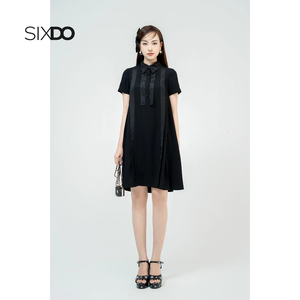 Đầm sơ mi SIXDO (Black Trapeze Mini Silk Dress)