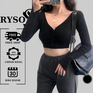 Áo Croptop CỔ TIM CÀI NÚT TAY DÀI Xẻ Nữ Chất Thun Gân Đẹp RYSO FASHION