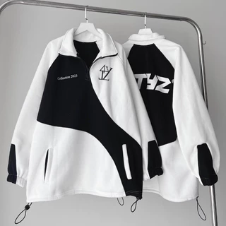 Áo Sweater Polo Zip 4TYZ màu ĐEN Phối Trắng Form Rộng Ulzzang Unisex 🖤 Nam nữ unisex 🖤 Áo hoodie và nỉ nữ July7store