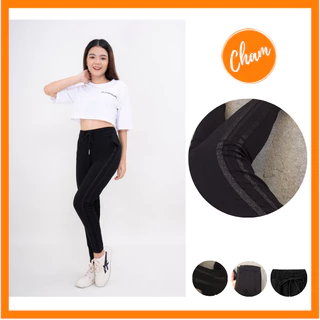 Quần Jogger nữ thể thao hai soc kim tuyen Cham , umi Co Giãn 4 chiều, Cạp Cao, Dây Rút