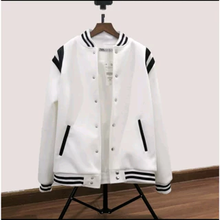 Áo Khoác Bomber Teddy Phối Sọc Cầu Vai Da - Áo Khoác Jacket Varsity Chất Nỉ Bông Dày Dặn Hottreand 2023