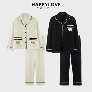 Bộ đồ ngủ pijama đôi nam nữ mùa đông dài tay HAPPYLOVE set đồ cặp mặc nhà chất cotton cao cấp M068