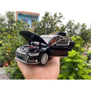 Mô hình xe Audi A8 tỉ lệ 1:24 bản mới full kính có đánh lái, có nhún